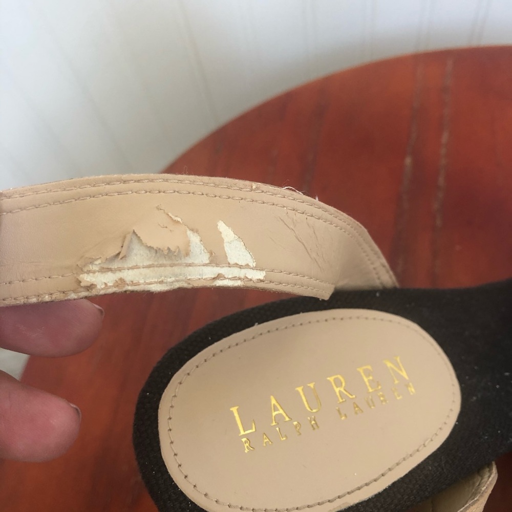Ralph Lauren Beige/Black Strappy Wood Wedge 7.5M - Picture 7 of 9